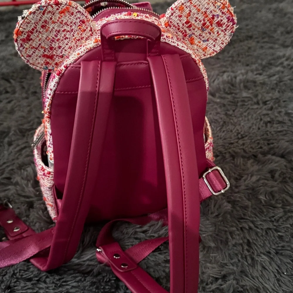 Disney Pink and Red Tweed sparkle loungefly backpack - Picture 5 of 8